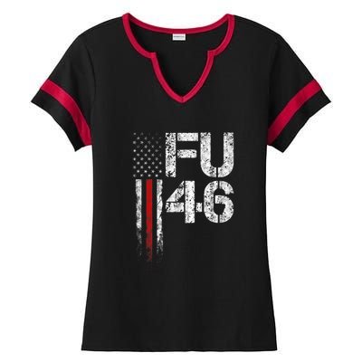 FU 46 Vintage Old American Flag Funny Biden Patriots FU46 Ladies Halftime Notch Neck Tee