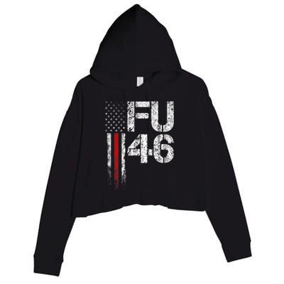 FU 46 Vintage Old American Flag Funny Biden Patriots FU46 Crop Fleece Hoodie