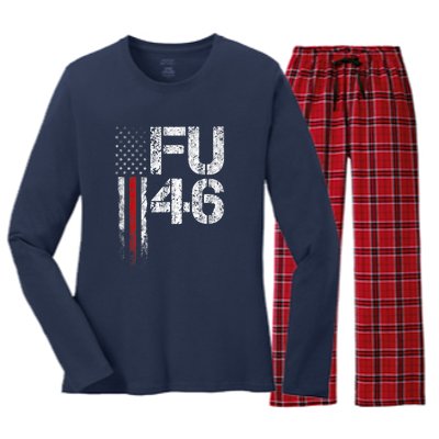 FU 46 Vintage Old American Flag Funny Biden Patriots FU46 Women's Long Sleeve Flannel Pajama Set 