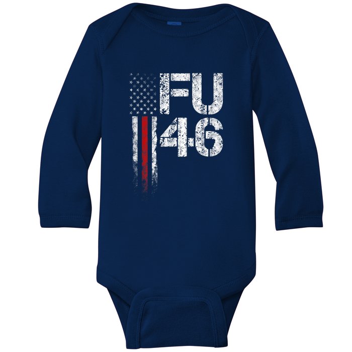 FU 46 Vintage Old American Flag Funny Biden Patriots FU46 Baby Long Sleeve Bodysuit