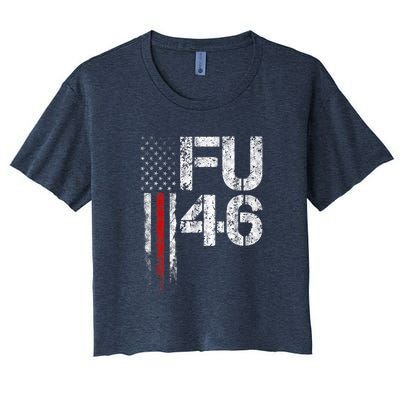 FU 46 Vintage Old American Flag Funny Biden Patriots FU46 Women's Crop Top Tee