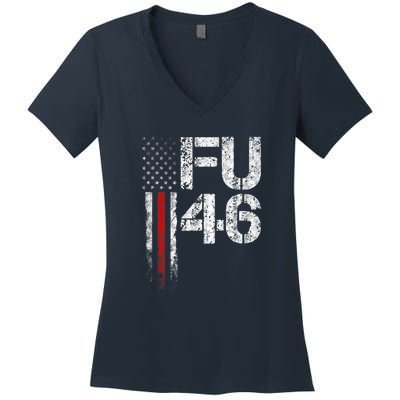 FU 46 Vintage Old American Flag Funny Biden Patriots FU46 Women's V-Neck T-Shirt