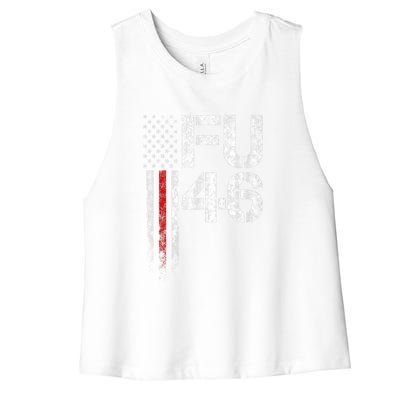 FU 46 Vintage Old American Flag Funny Biden Patriots FU46 Women's Racerback Cropped Tank