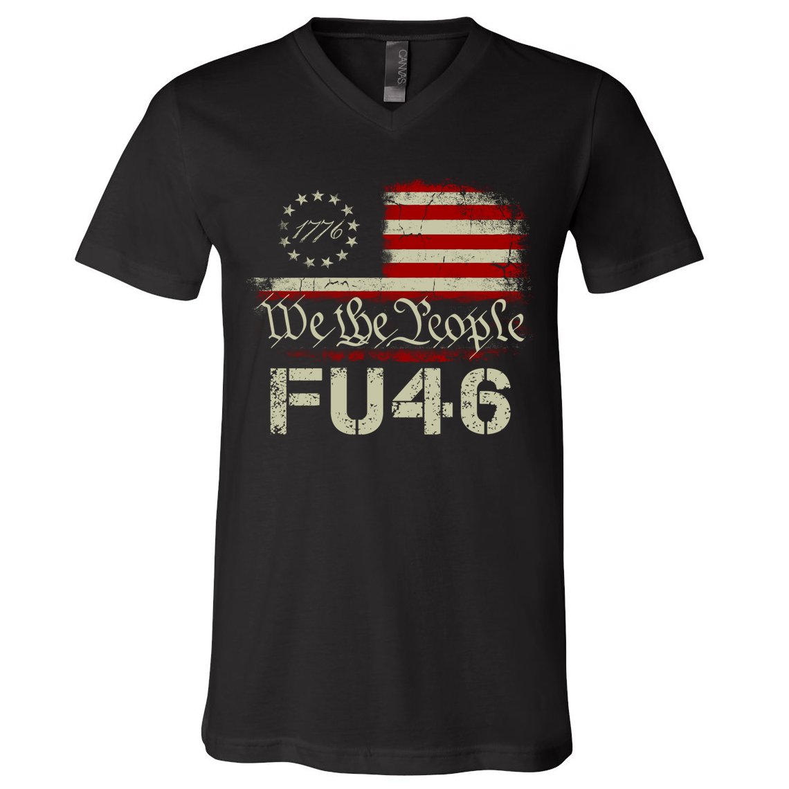 FU 46 Vintage 1776 American Flag Funny Biden Patriots FU46 V-Neck T-Shirt