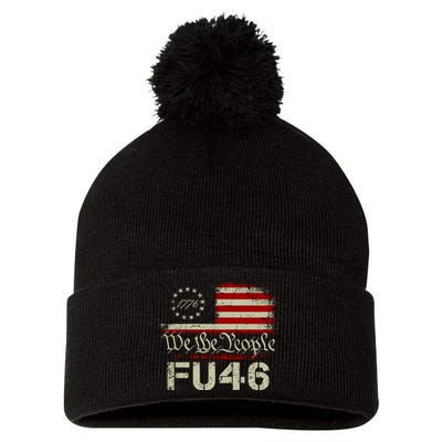 FU 46 Vintage 1776 American Flag Funny Biden Patriots FU46 Pom Pom 12in Knit Beanie