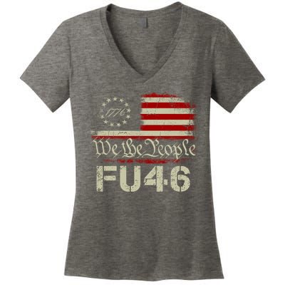 FU 46 Vintage 1776 American Flag Funny Biden Patriots FU46 Women's V-Neck T-Shirt