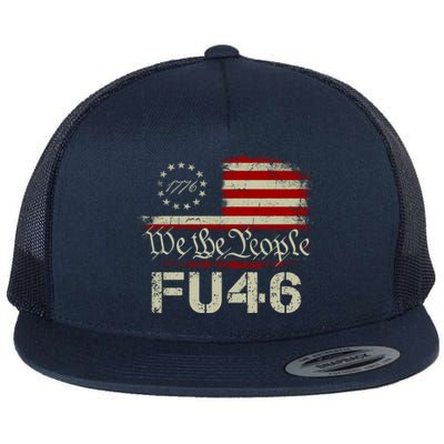 FU 46 Vintage 1776 American Flag Funny Biden Patriots FU46 Flat Bill Trucker Hat