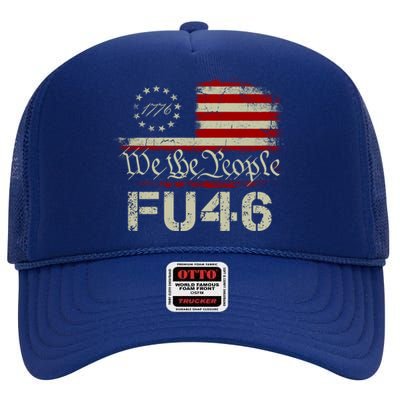 FU 46 Vintage 1776 American Flag Funny Biden Patriots FU46 High Crown Mesh Back Trucker Hat