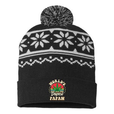 Funny 420 Weed Pot Vintage Matching Worlds Dopest PAPAW USA-Made Snowflake Beanie