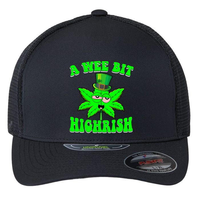 Funny 420 Weed Marijuana St Patricks Day A Wee Bit Highrish Flexfit Unipanel Trucker Cap