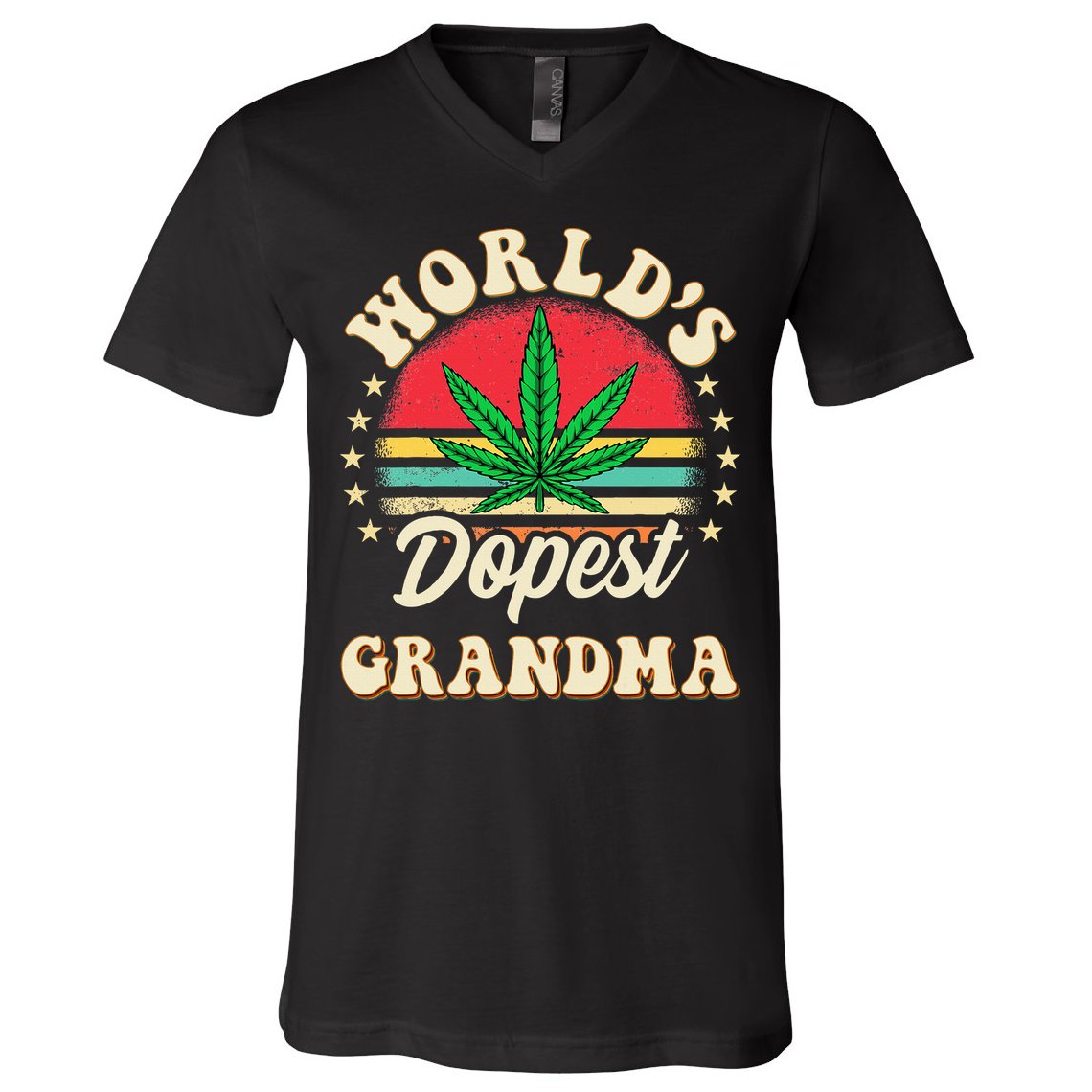 Funny 420 Weed Pot Vintage Matching Worlds Dopest Grandma V-Neck T-Shirt