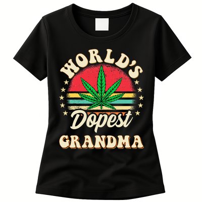 Funny 420 Weed Pot Vintage Matching Worlds Dopest Grandma Womens T-Shirt