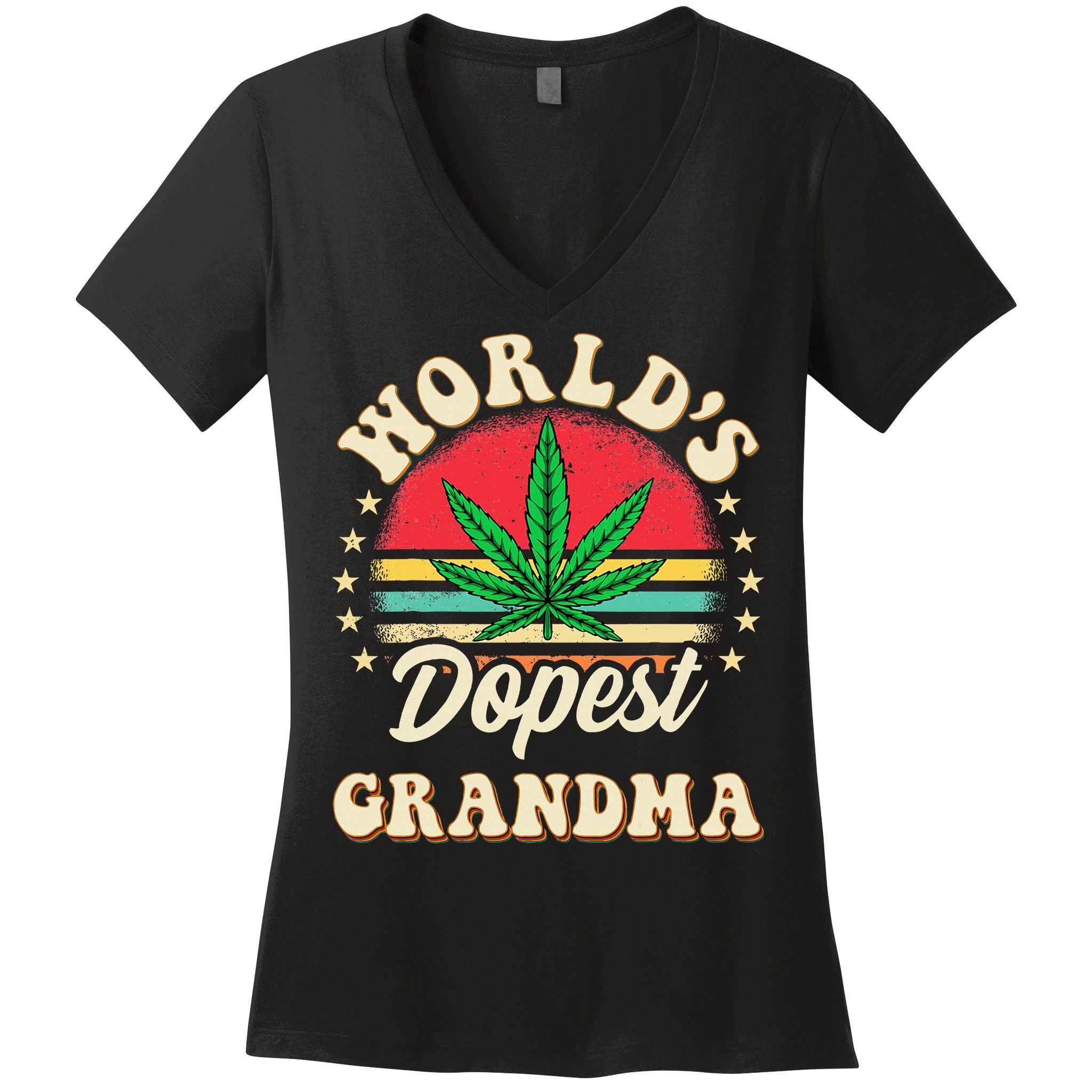 Funny 420 Weed Pot Vintage Matching Worlds Dopest Grandma Women's V-Neck T-Shirt