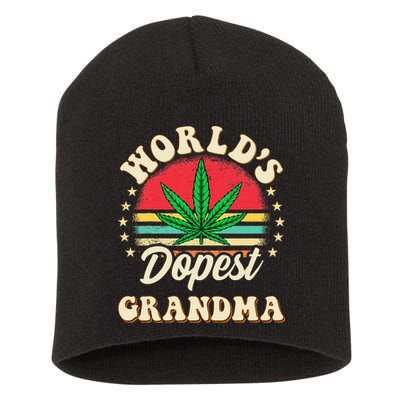 Funny 420 Weed Pot Vintage Matching Worlds Dopest Grandma Short Acrylic Beanie