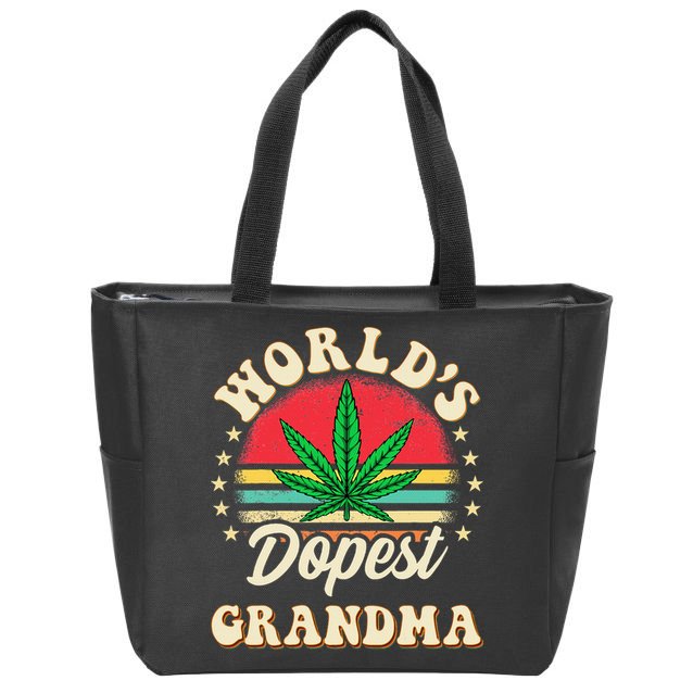 Funny 420 Weed Pot Vintage Matching Worlds Dopest Grandma Zip Tote Bag