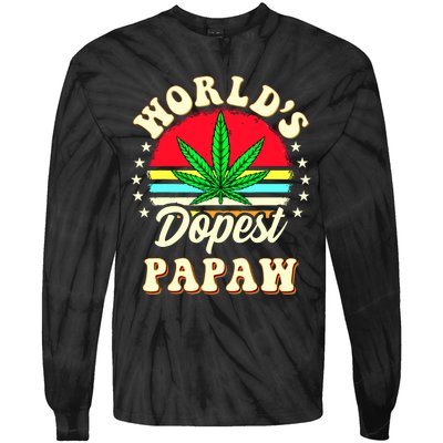 Funny 420 Weed Pot Vintage Matching Worlds Dopest Papaw Tie-Dye Long Sleeve Shirt