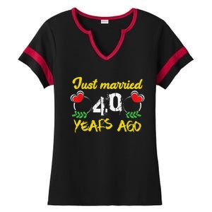 Funny 40th Wedding Anniversary Just Married 40 Years Ago Ladies Halftime Notch Neck Tee