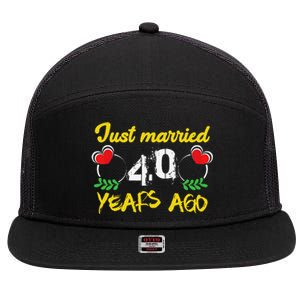 Funny 40th Wedding Anniversary Just Married 40 Years Ago 7 Panel Mesh Trucker Snapback Hat