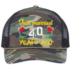 Funny 40th Wedding Anniversary Just Married 40 Years Ago Retro Rope Trucker Hat Cap