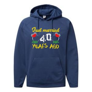 Funny 40th Wedding Anniversary Just Married 40 Years Ago Performance Fleece Hoodie