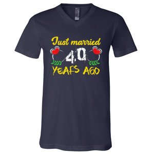 Funny 40th Wedding Anniversary Just Married 40 Years Ago V-Neck T-Shirt