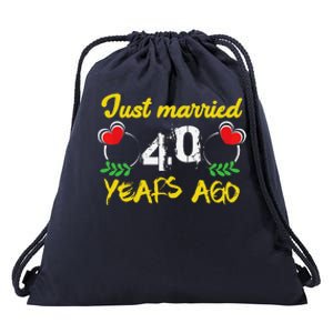 Funny 40th Wedding Anniversary Just Married 40 Years Ago Drawstring Bag