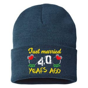 Funny 40th Wedding Anniversary Just Married 40 Years Ago Sustainable Knit Beanie