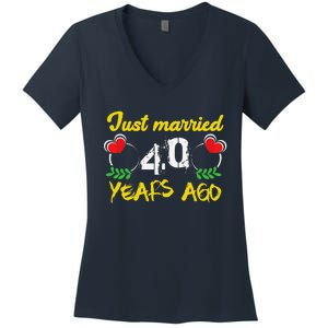 Funny 40th Wedding Anniversary Just Married 40 Years Ago Women's V-Neck T-Shirt