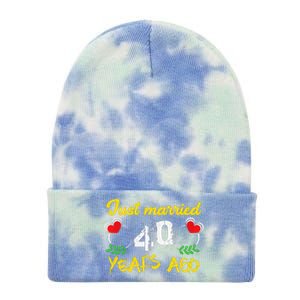 Funny 40th Wedding Anniversary Just Married 40 Years Ago Tie Dye 12in Knit Beanie