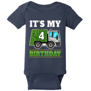 Funny 4 Years Old Garbage Truck 4th Birthday Party Baby Bodysuit