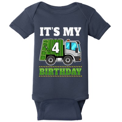 Funny 4 Years Old Garbage Truck 4th Birthday Party Baby Bodysuit