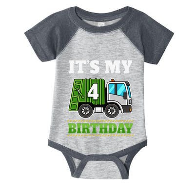 Funny 4 Years Old Garbage Truck 4th Birthday Party Infant Baby Jersey Bodysuit