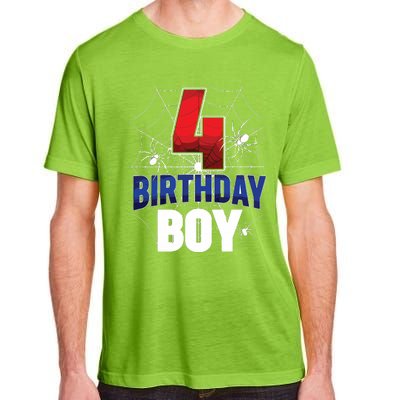 Four 4 Year Old 4th Birthday Boy Spider Web 4yr Party Adult ChromaSoft Performance T-Shirt