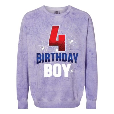 Four 4 Year Old 4th Birthday Boy Spider Web 4yr Party Colorblast Crewneck Sweatshirt