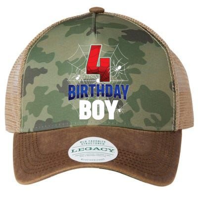 Four 4 Year Old 4th Birthday Boy Spider Web 4yr Party Legacy Tie Dye Trucker Hat