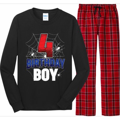 Four 4 Year Old 4th Birthday Boy Spider Web 4yr Party Long Sleeve Pajama Set