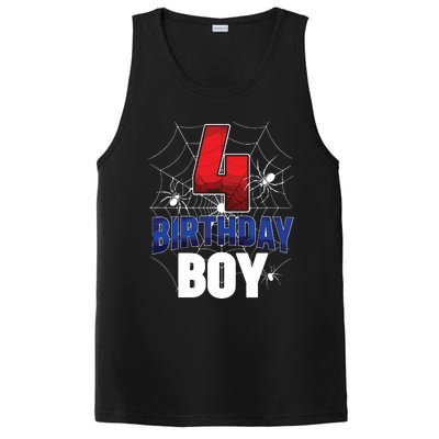 Four 4 Year Old 4th Birthday Boy Spider Web 4yr Party PosiCharge Competitor Tank