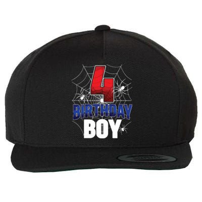 Four 4 Year Old 4th Birthday Boy Spider Web 4yr Party Wool Snapback Cap