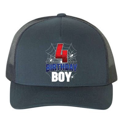 Four 4 Year Old 4th Birthday Boy Spider Web 4yr Party Yupoong Adult 5-Panel Trucker Hat