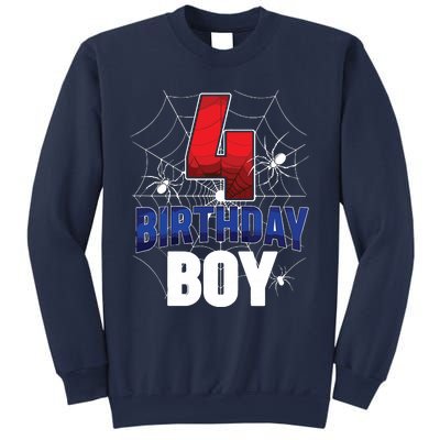 Four 4 Year Old 4th Birthday Boy Spider Web 4yr Party Sweatshirt