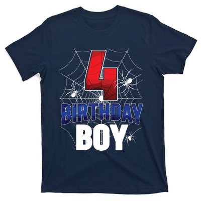 Four 4 Year Old 4th Birthday Boy Spider Web 4yr Party T-Shirt