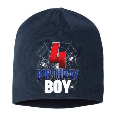 Four 4 Year Old 4th Birthday Boy Spider Web 4yr Party Sustainable Beanie