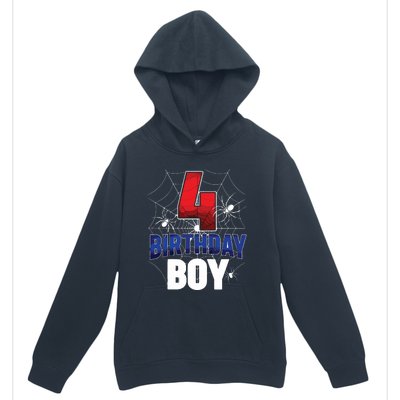 Four 4 Year Old 4th Birthday Boy Spider Web 4yr Party Urban Pullover Hoodie