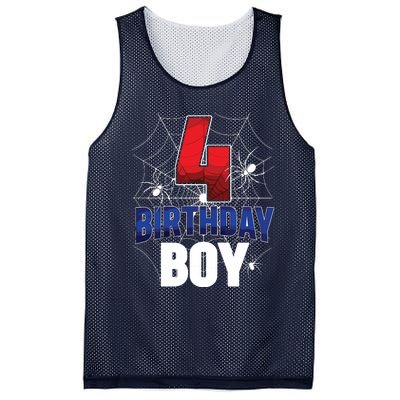 Four 4 Year Old 4th Birthday Boy Spider Web 4yr Party Mesh Reversible Basketball Jersey Tank