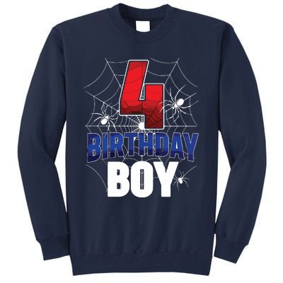 Four 4 Year Old 4th Birthday Boy Spider Web 4yr Party Tall Sweatshirt