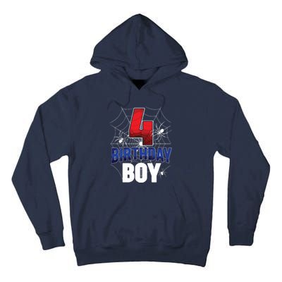 Four 4 Year Old 4th Birthday Boy Spider Web 4yr Party Tall Hoodie