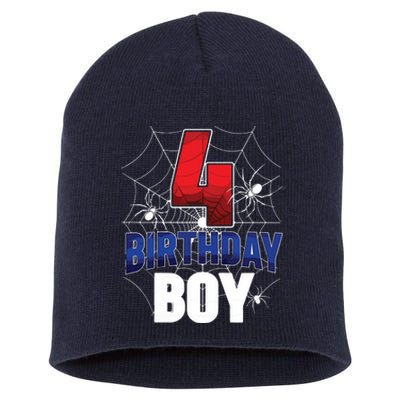 Four 4 Year Old 4th Birthday Boy Spider Web 4yr Party Short Acrylic Beanie