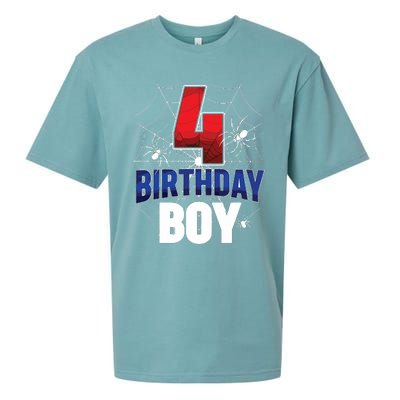 Four 4 Year Old 4th Birthday Boy Spider Web 4yr Party Sueded Cloud Jersey T-Shirt