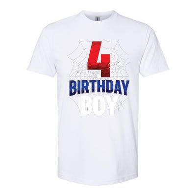 Four 4 Year Old 4th Birthday Boy Spider Web 4yr Party Softstyle CVC T-Shirt