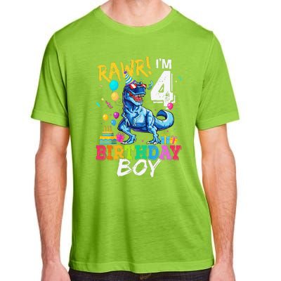 Funny 4 Year Old 4th Birthday T Rex Dinosaur Adult ChromaSoft Performance T-Shirt